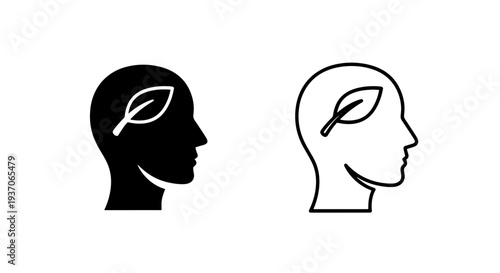 Eco-Friendly Mind and Green Thinking Icon with Leaf in Head Symbol