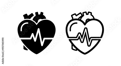 Anatomical Human Heart with Heartbeat Line Icon for Cardiology