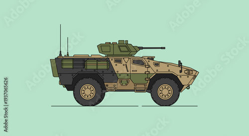 Military Armored Vehicle with Camouflage Design.