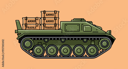 Military Tank Vehicle with Cargo Containers.
