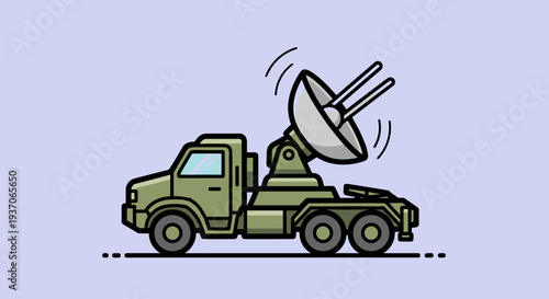 Military Truck with Radar Antenna Equipment.