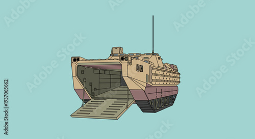 Military Vehicle with Open Rear Door.