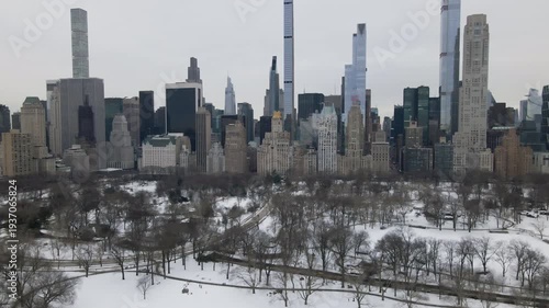 Aerial over Central Park in Winter