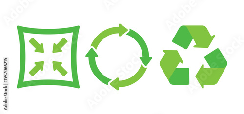 Illustration of eco friendly recycling symbols in green on isolated white background for sustainable practices and environmental conservation