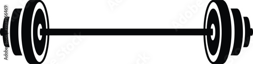 Heavy barbell silhouette with weights for gym fitness bodybuilding and weightlifting workout icons isolated on a plain white background design