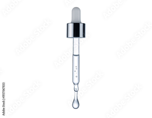 一滴のしずくが垂れる透明な美容液のスポイトとみずみずしい質感の素材