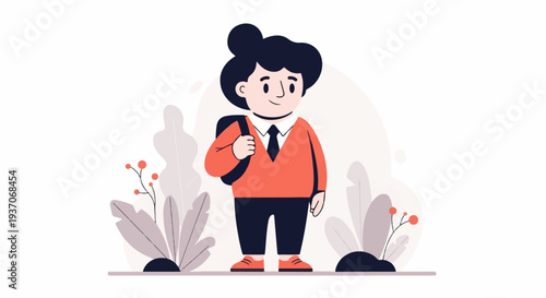 A stylized depiction of a person carrying a backpack, amidst abstract foliage