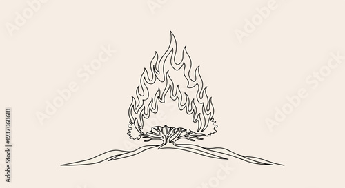 Campfire illustration with flames rising above logs for outdoor adventures. Campfire creates warmth and ambiance with flickering light, perfect for camping experiences and gatherings.