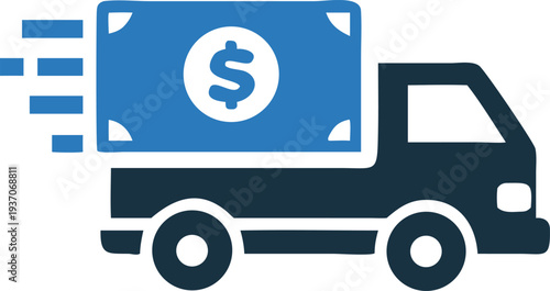 Money delivery truck shows rapid dollar distribution, symbolizing efficient financial logistics