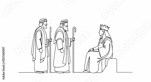 Scene from the Bible featuring Moses and two figures in discussion with a queen. Old Testament moment depicts a significant biblical narrative with emotional tone and historical context.