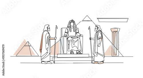 Scene from the Bible depicting Moses and ancient figures in a historic setting. Old Testament imagery illustrates Moses receiving guidance from divine figures in a majestic environment.