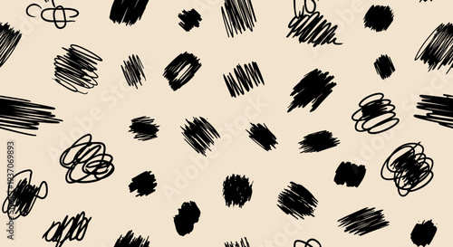 Hand drawn black brush strokes on beige.