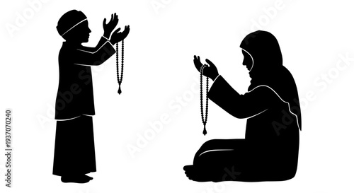 Set of 2 prayer silhouettes vector