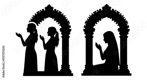 Set of 3 praying women silhouettes vector
