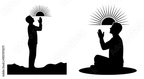 Set of 2 praying silhouette icons vector