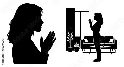 Set of 2 woman silhouette icons vector