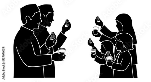 Set of 2 family and friends silhouette icons vector