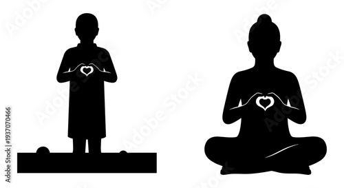 Set of 2 meditation silhouettes vector