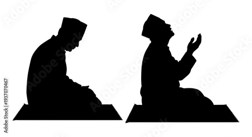 Vector silhouette of two men in prayer