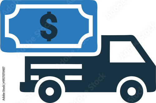 Money delivery appears as dark blue delivery truck with dollar bill symbol