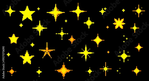 Golden star shapes on black background.