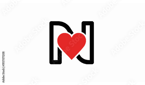 Creative letter N with heart shape love monogram romantic alphabet logo vector illustration