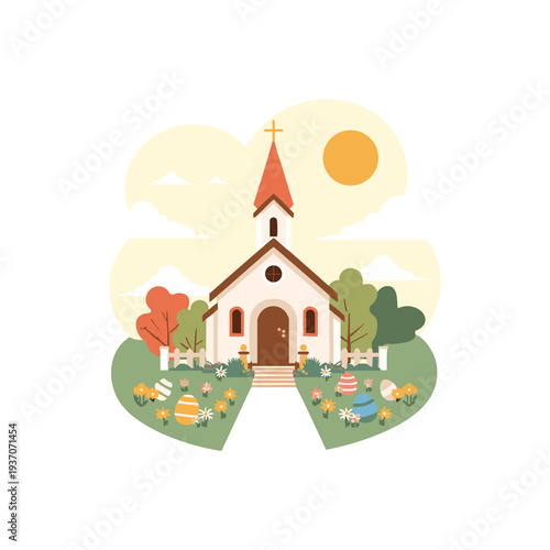 Happy Easter Sunday Bunny and Colorful Egg Hunt Vector Illustration