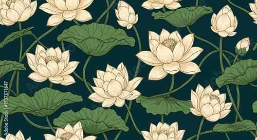 Beautiful lotus flowers and leaves pattern.