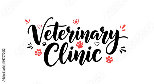 Veterinary clinic logo with paw prints and hearts