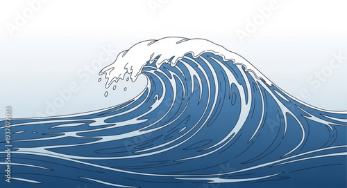 Powerful Ocean Wave Cresting with White Foam.