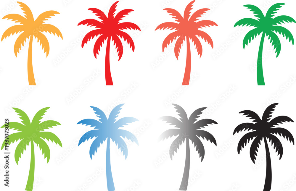 Fototapeta premium Tropical Palm Silhouettes Various Colors Outline