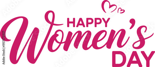Pretty script typography wishing a happy Womens Day featuring two small decorative hearts