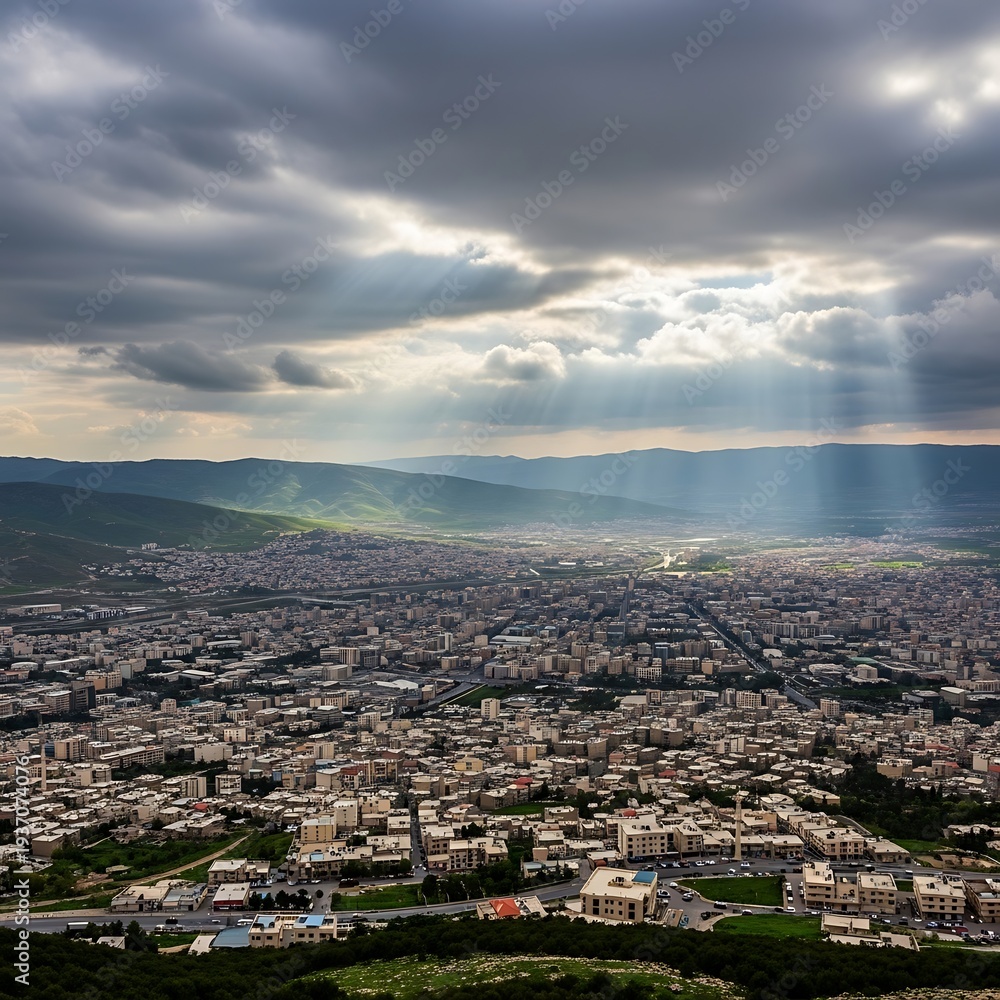 Obraz premium Cityscape with light rays.