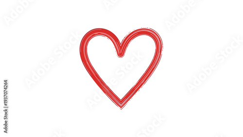Simple red heart outline with a hand-drawn or brushed texture on a white background, perfect for love and festive valentine's day themes.