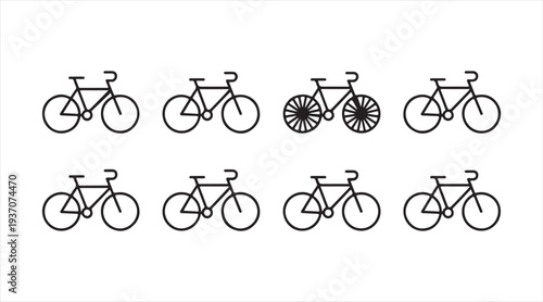 Minimal bicycle outline icons collection for cycling transport and urban mobility themes