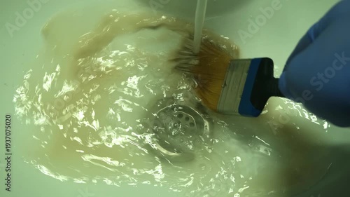 Painter removing paint from brushes with water