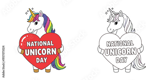 Cute Unicorn Holding a Heart for National Unicorn Day Celebration
