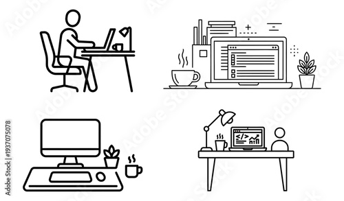 Freelancer Remote Workspace Minimal Icon Vector Isolated on White Background