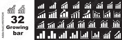 Set of Growing bar graph icon with arrow going up. Progress bar. Growing graph icon graph sign. Chart increase profit. Growth success arrow icon.