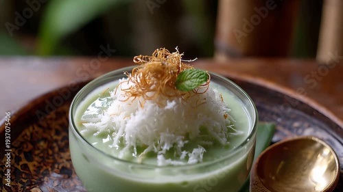 Enjoying a traditional dessert in a cozy cafe in Bali during the afternoon