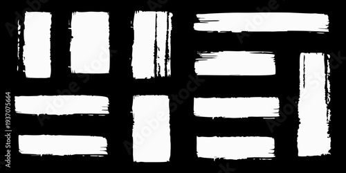 Abstract composition of white brushstrokes against a black background