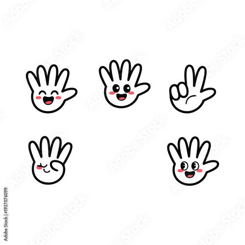 Hand cartoon characters with different emotive expressions and gestures