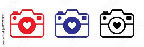 Set of camera with heart icons