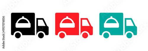 Food delivery truck icons set