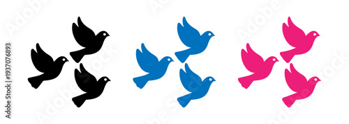 Colorful flying bird silhouettes icon set