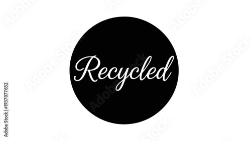 Vector illustration of black circle with recycled text on a on a transparent background