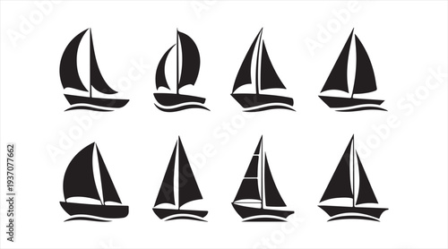 Classic sailing boat icon set for maritime travel ocean adventure and nautical themes