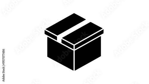 Vector illustration of black gift box with a lid and a ribbon on top on a transparent background