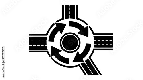 Vector illustration of black silhouette of a roundabout road on on a transparent background