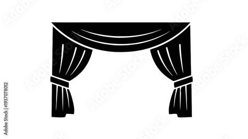 Vector illustration of black curtain with tied drapes icon in a simple style on a transparent background